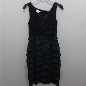 Black v neck midi dress with layered bottom